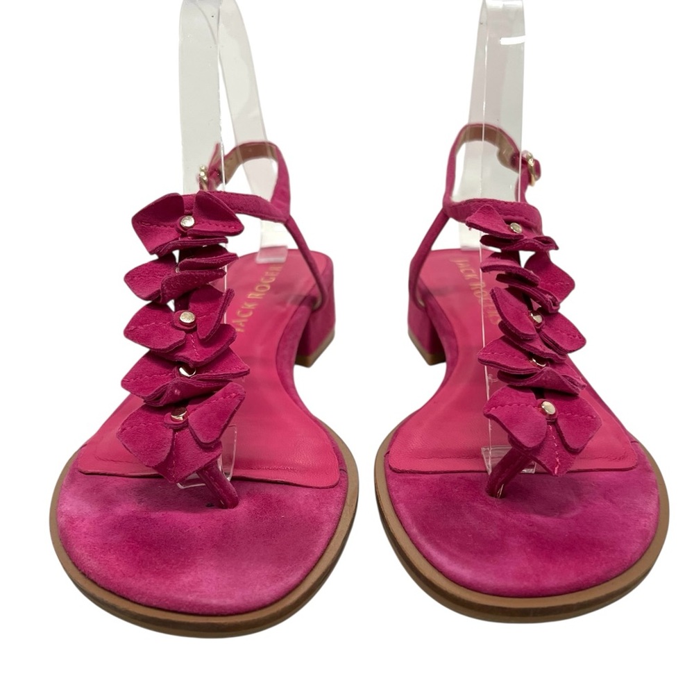 Jack Rogers Fuchsia Pink Suede Block Heel Floral T Strap Sandals Women’s 7.5 - Picture 3 of 14